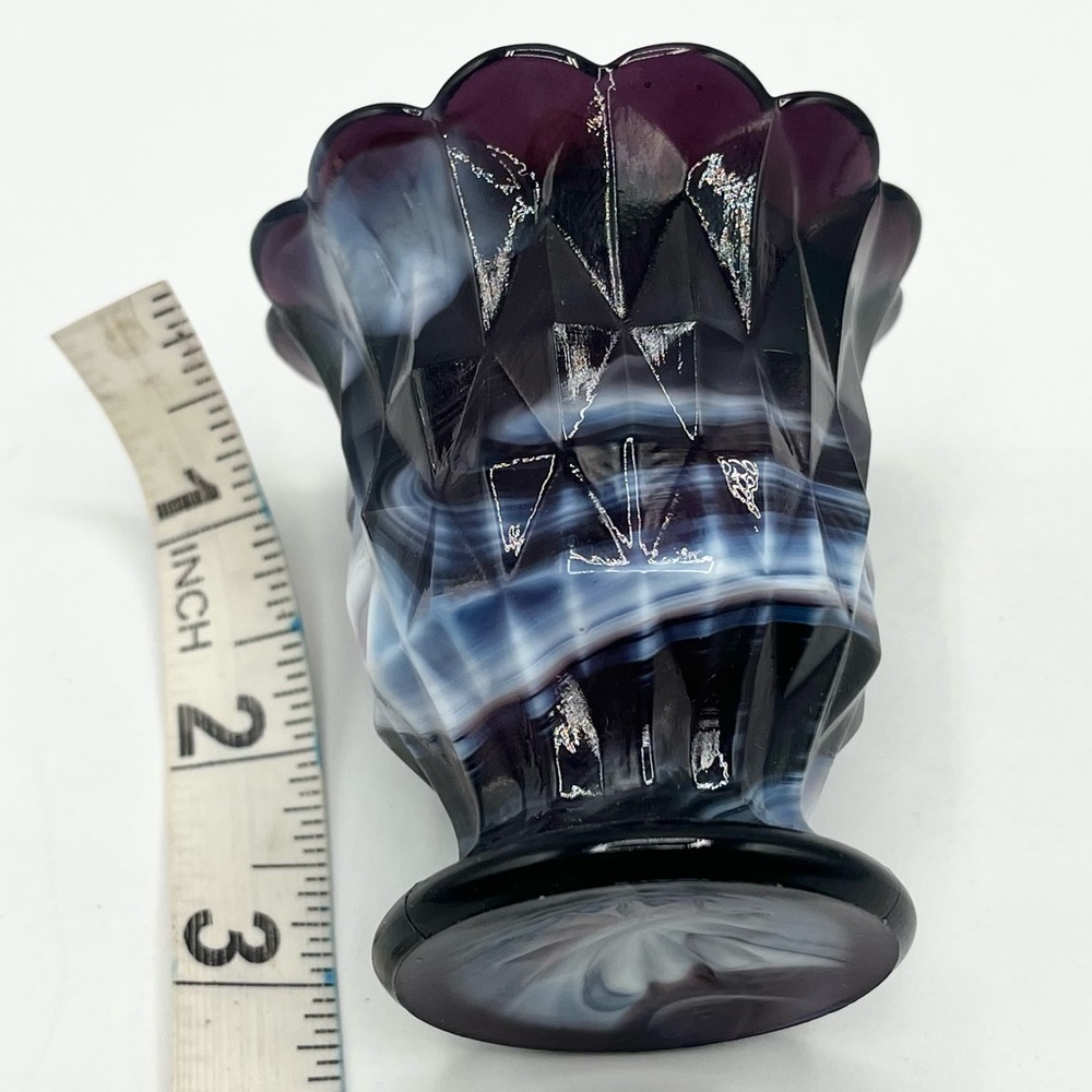 Vintage purple and white slag glass toothpick holder - Picture 2 of 4